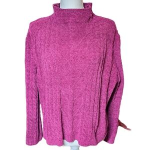 Olive + Oak Sweater Women's Size XL  Magenta/Pink Cable Knit Cow Kneck Ribbed